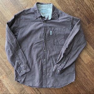 Columbia Shirt Gingham Long Sleeve Button Up Brown Mens Large Pocket EUC